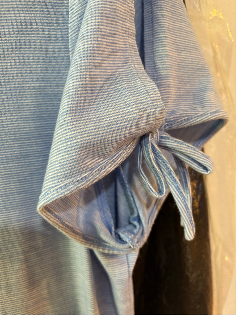 Talbots Sky Blue Short Sleeve Tee with Tie-Sleeve Detail - Picture 3 of 6